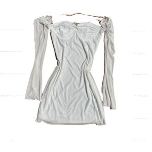 white puff flare sleeve mini dress